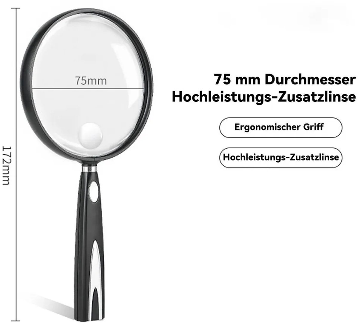 Deze grote leesloep, Geschikt voorzien van een onbreekbare lens van 75 mm en een antisliphandvat, is ideaal Geschikt voor volwassenen, senioren, kinderen en natuurliefhebbers.