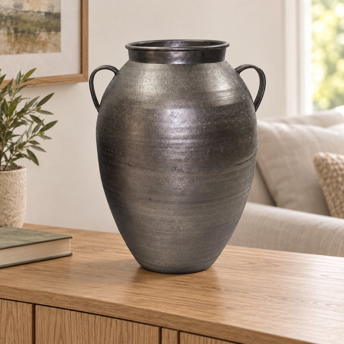 Hoppa! Vaas - Met oren en brede hals - Zwart - 30 x 32 x 43 cm (B x D x H)