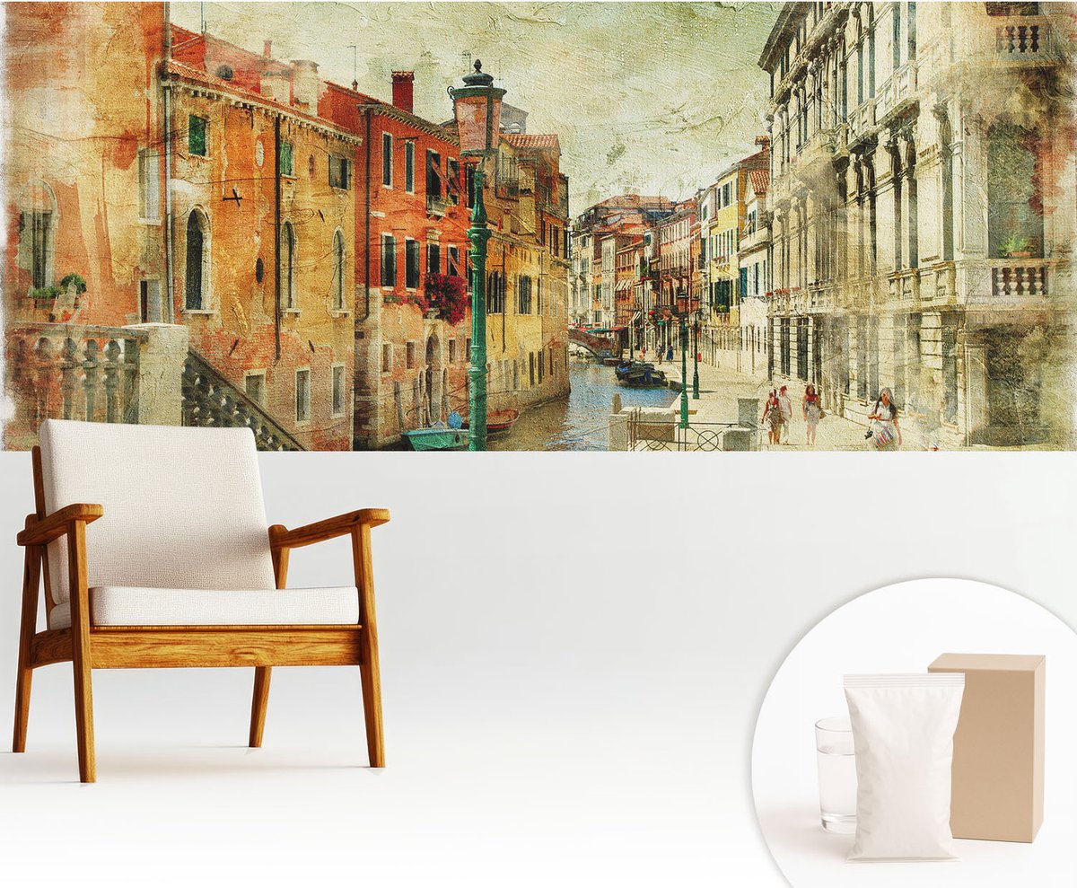 Wallfluent Fotobehang - Oranje Vliesbehang - 250x104 cm - Stedelijke Impressie Fotobehang Vlies - Hal behang Steden - Muurschildering - Woonkamer behang