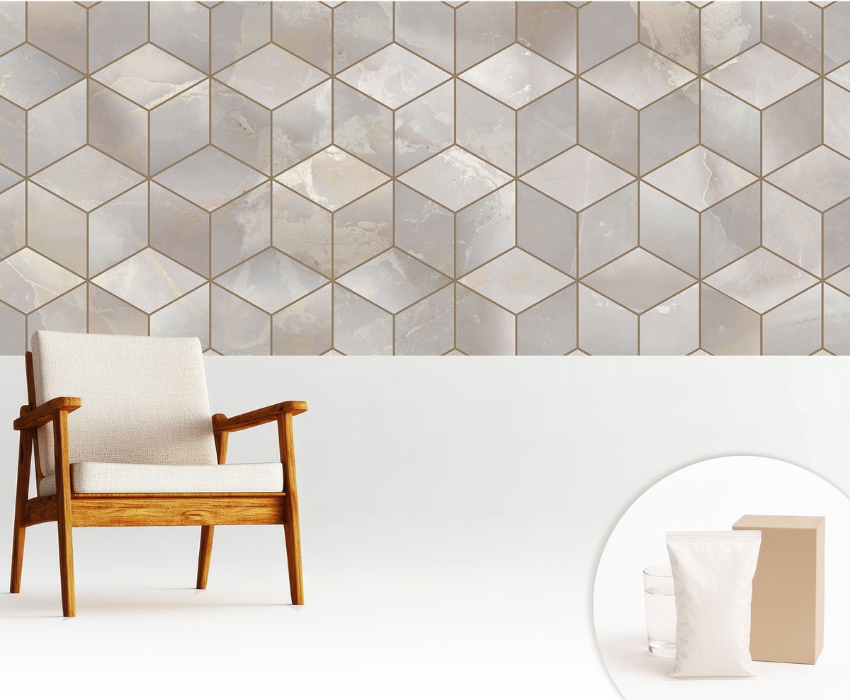 Wallfluent Fotobehang - Grijs Vliesbehang - 250x104 cm - Geometrische Mozaïek Fotobehang Vlies - Hal behang Geometrie - Muurschildering - Woonkamer behang