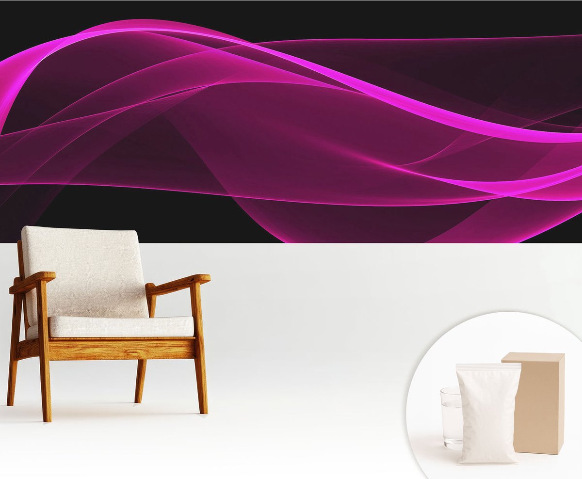Wallfluent Fotobehang - Zwart Vliesbehang - 250x104 cm - Roze Linten Fotobehang Vlies - Woonkamer behang Abstractie - Muurschildering - Woonkamer behang