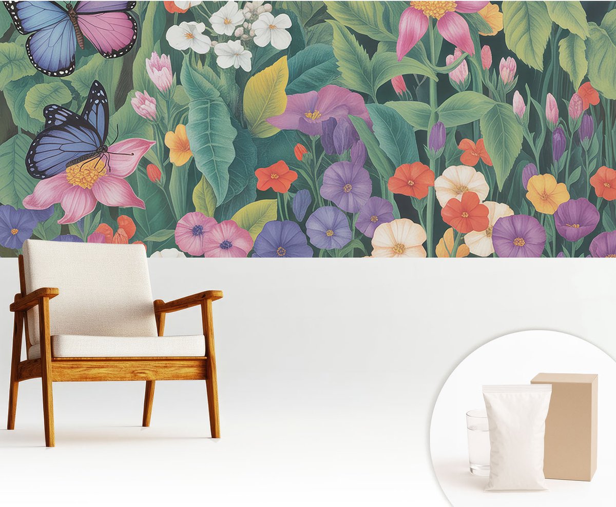 Wallfluent Fotobehang - Groente Vliesbehang - 250x104 cm - Bloemenexplosie Muurschildering - Gang behang Bloemen En Planten - Fotobehang Vlies - Slaapkamer behang