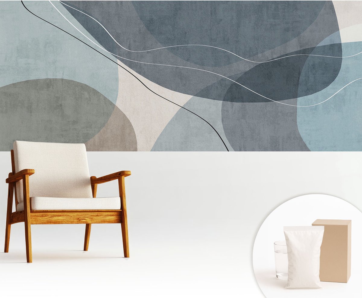 Wallfluent Fotobehang - Blauw Vliesbehang - 250x104 cm - Moderne Abstractie Fotobehang Vlies - Hal behang Abstractie - Muurschildering - Woonkamer behang