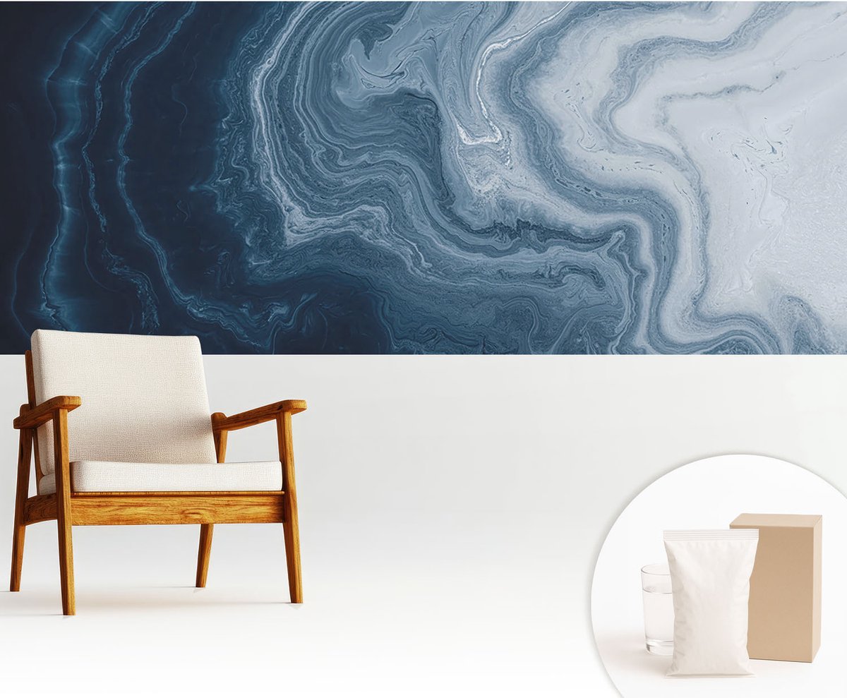 Wallfluent Fotobehang - Marine Vliesbehang - 250x104 cm - Blauwe Golven Muurschildering - Gang behang Abstractie - Fotobehang Vlies - Slaapkamer behang