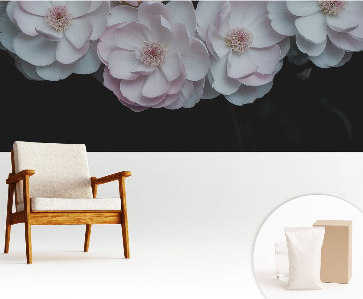 Wallfluent Fotobehang - Wit Vliesbehang - 250x104 cm - Een Delicaat Boeket Fotobehang Vlies - Hal behang Bloemen En Planten - Muurschildering - Woonkamer behang