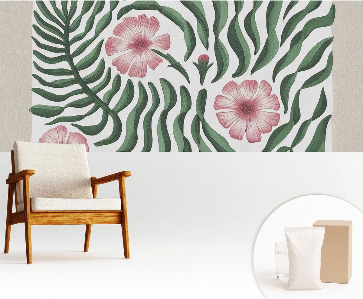 Wallfluent Fotobehang - Groente Vliesbehang - 250x104 cm - Bloemenbladeren Fotobehang Vlies - Hal behang Bloemen En Planten - Muurschildering - Hal behang