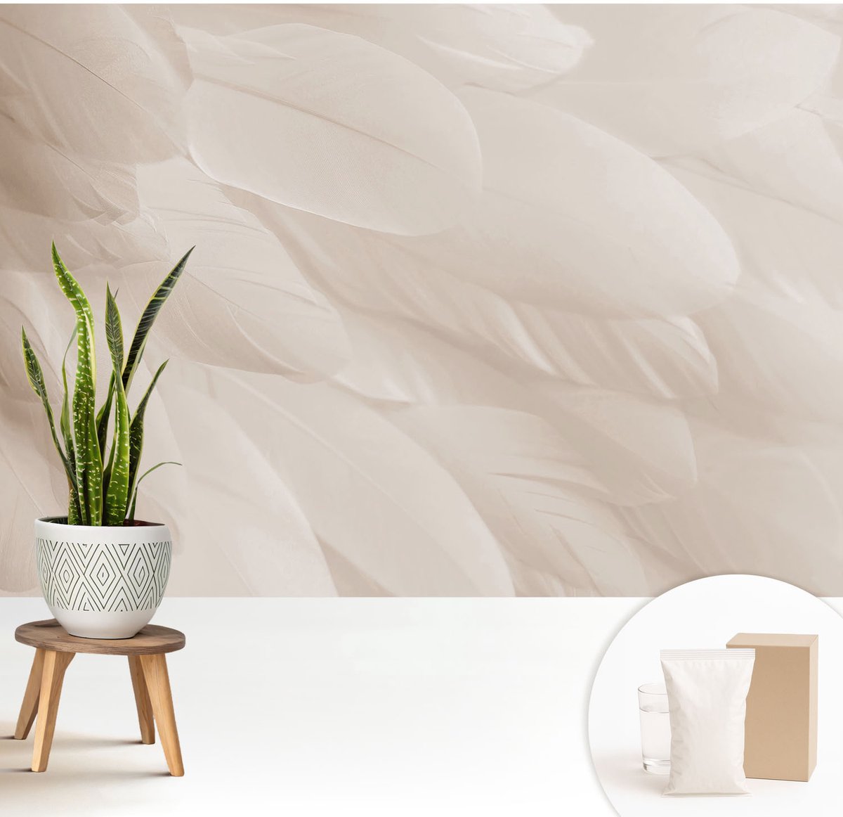 Wallfluent Fotobehang - Wit Vliesbehang - 208x146 cm - Etherische Veren Fotobehang Vlies - Hal behang Texturen - Muurschildering - Woonkamer behang