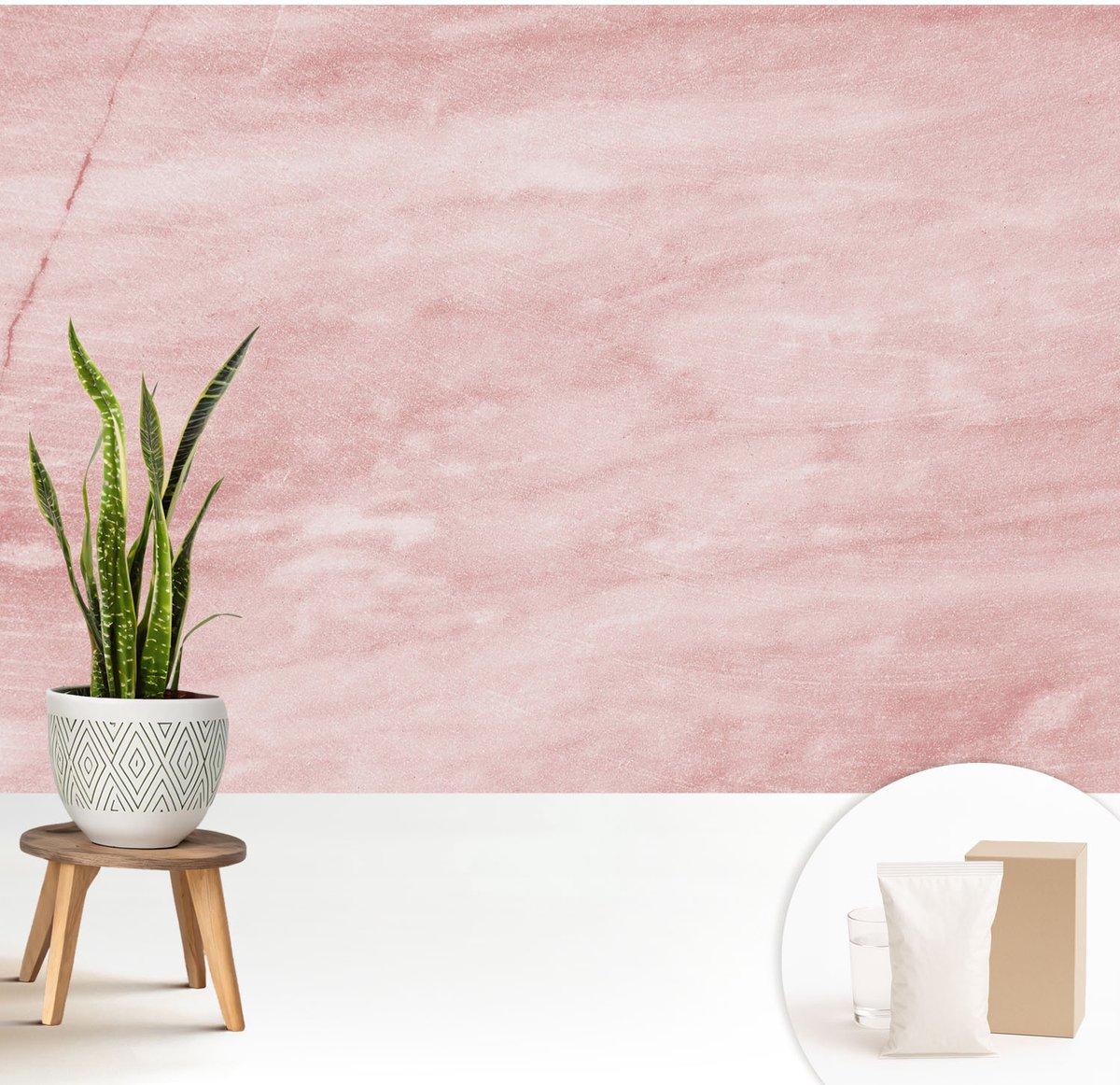 Wallfluent Fotobehang - Roze Vliesbehang - 208x146 cm - Marmerpatroon Muurschildering - Slaapkamer behang Bloemen En Planten - Fotobehang Vlies - Gang behang