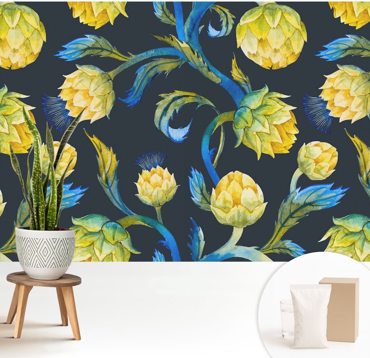 Wallfluent Fotobehang - Marine Vliesbehang - 208x146 cm - Plantenvirtuoos Muurschildering - Gang behang Bloemen En Planten - Fotobehang Vlies - Gang behang