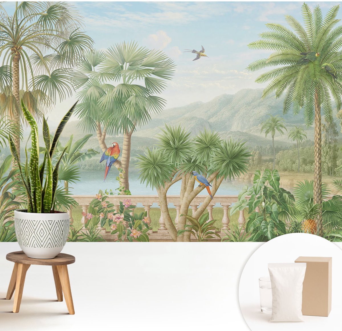 Wallfluent Fotobehang - Groente Vliesbehang - 208x146 cm - Exotisch Landschap Fotobehang Vlies - Woonkamer behang Landschappen - Muurschildering - Hal behang