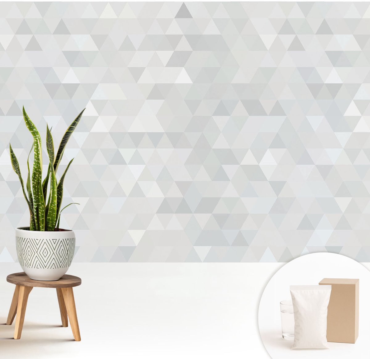 Wallfluent Fotobehang - Wit Vliesbehang - 208x146 cm - Grijs Patroon Fotobehang Vlies - Hal behang Achtergronden En Patronen - Muurschildering - Hal behang