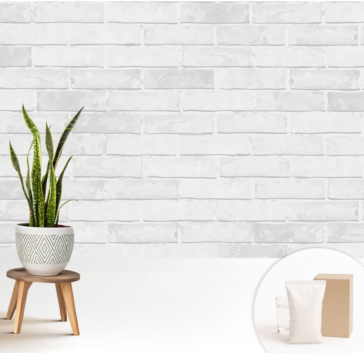 Wallfluent Fotobehang - Wit Vliesbehang - 208x146 cm - Bakstenen Muur Fotobehang Vlies - Woonkamer behang Texturen - Muurschildering - Woonkamer behang