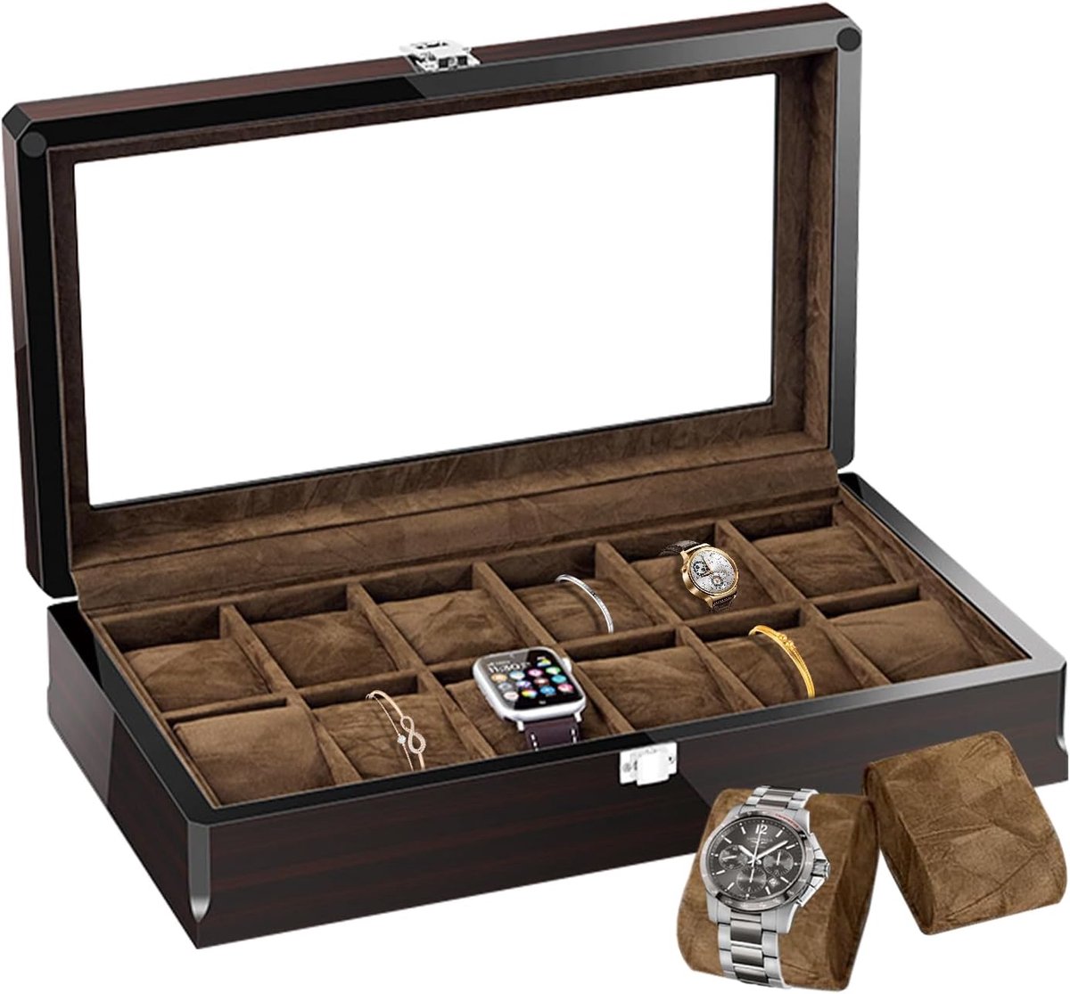 Watch Organiser Jewellery Box Jewellery Box with 12 Compartments for Watches, Classic Jewellery Storage Box for Men - ShopVlot