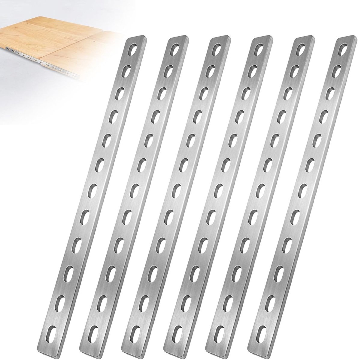 6 stuks 308 x 24 x 3 mm platte verbindingsstukken roestvrij staal voor meubels kasten - ShopVlot
