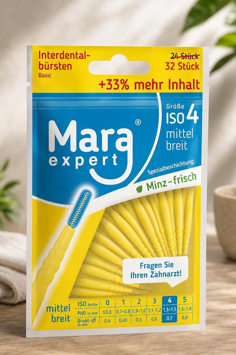 Interdentale borstels 1.3-1.5 mm - Geel - 32 stuks - Verfrissende muntgeur - ShopVlot