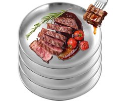 WANDGU 4 stuks Ø23cm roestvrij staal platen: camping borden, roestvrij stalen rond servies, steakblad, salade metalen - ShopVlot