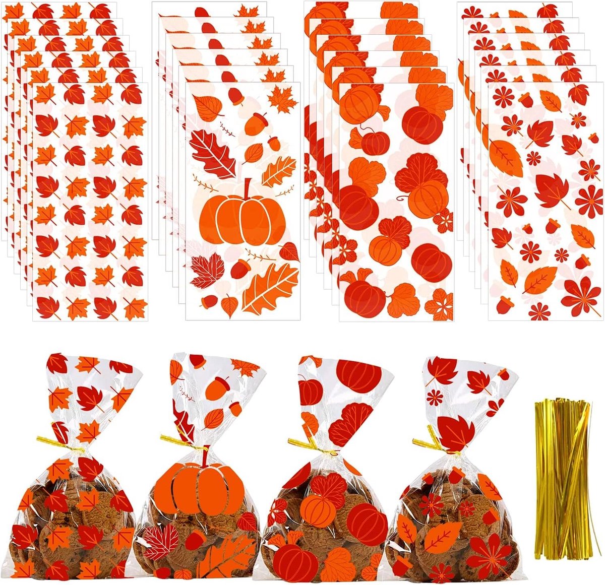 Cellofaanzakjes 100 stuks - Transparant - Herfstmotief - Perfect voor snoeptraktaties - ShopVlot
