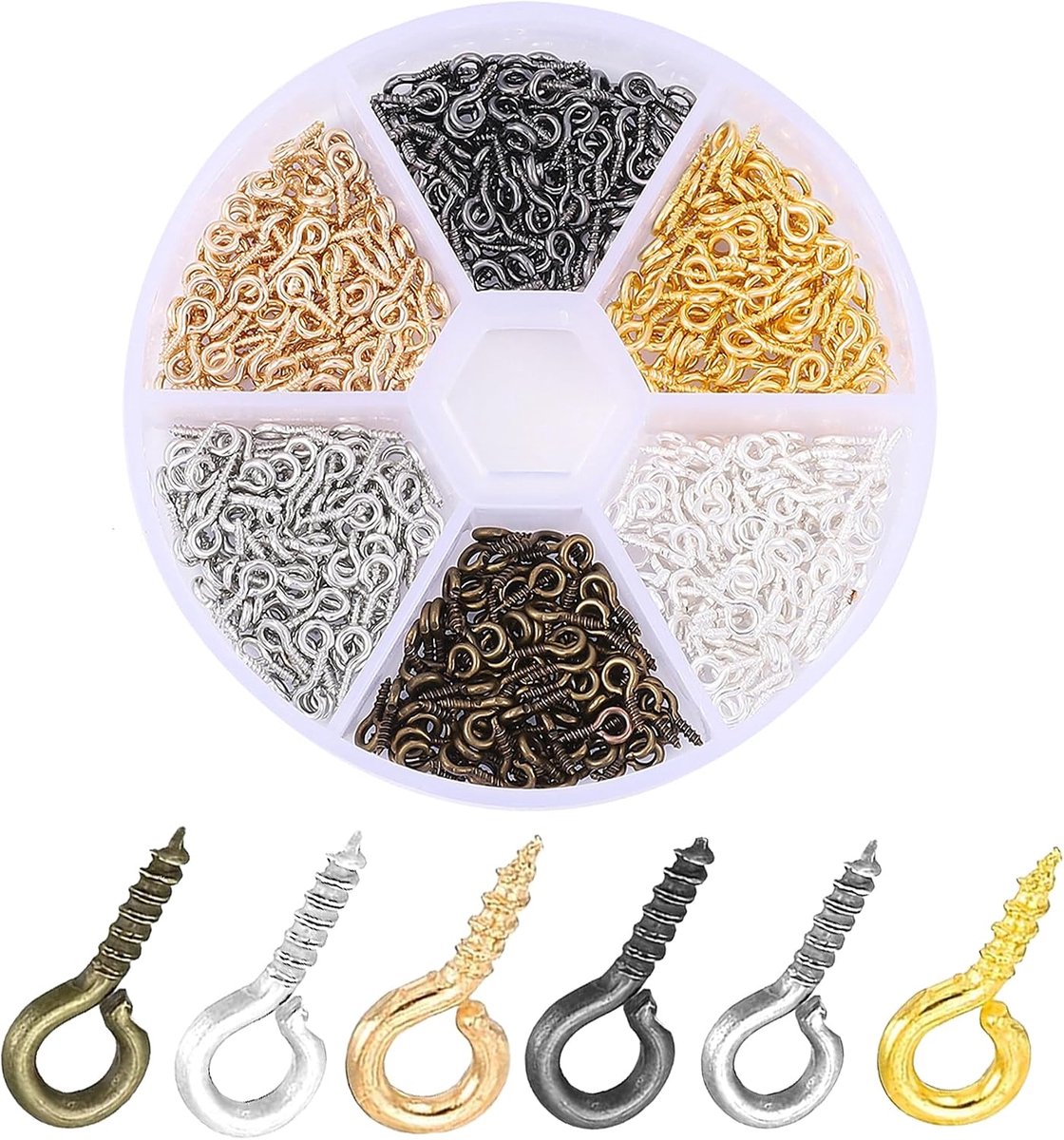 Small Eye Screw, Screw Eye Jewelry, Mini Screws Hooks - 600 Pieces Metal Screw Hooks Small in 6 Colours, Eye Screws - ShopVlot