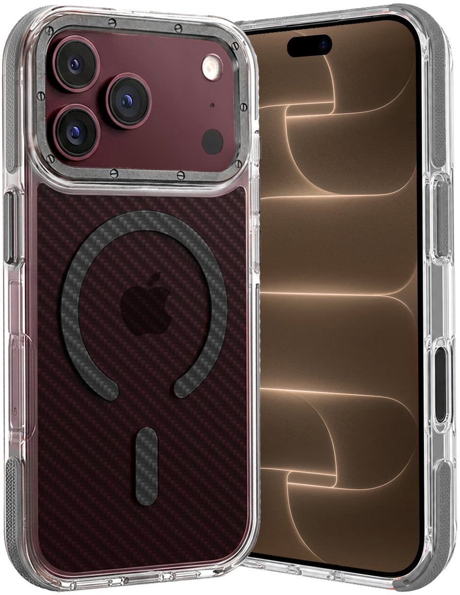 Hoes - Geschikt voor Apple iPhone 18 Pro Max - Magsafe Compatible - Carbon Look - Sterk & Shockproof - Back Cover - Shock Proof Case - Telefoon Hoesje Shockproof - Grijs