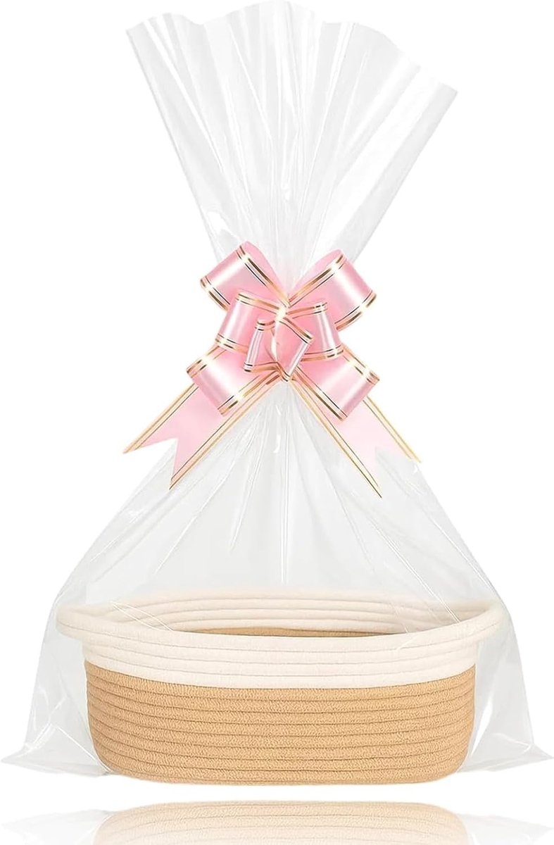 Lege geschenkmand, kaki opbergmand, van katoenen touw, geschenkmand, leeg, met handgrepen, voor bruiloft, verjaardag, feest, Kerstmis, Valentijnsdag, vakantie