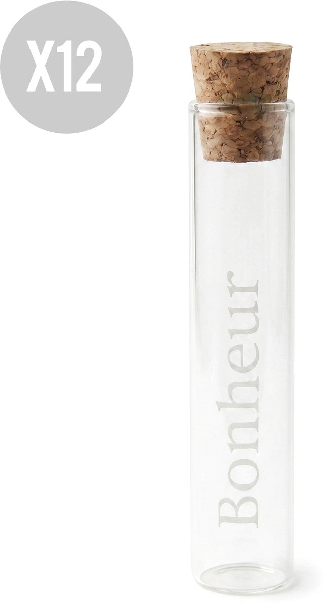 Vegaoo - 12 glazen reageerbuisjes Bonheur 10 cm