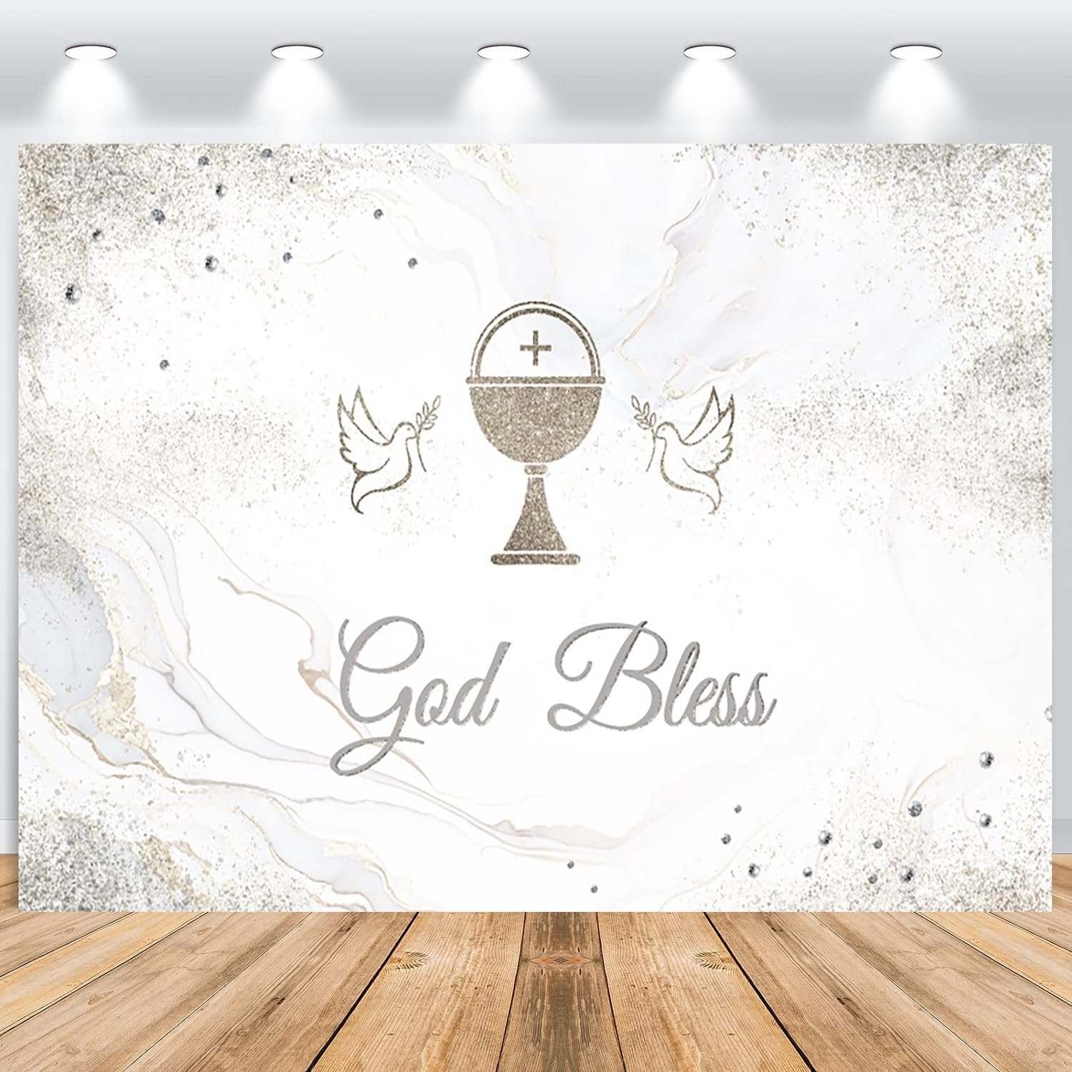First Holy Communion Photo Background 2.2x1.5m Silver Grey Marble Glitter Communion Photo Wall Backdrop Vinyl Banner - ShopVlot