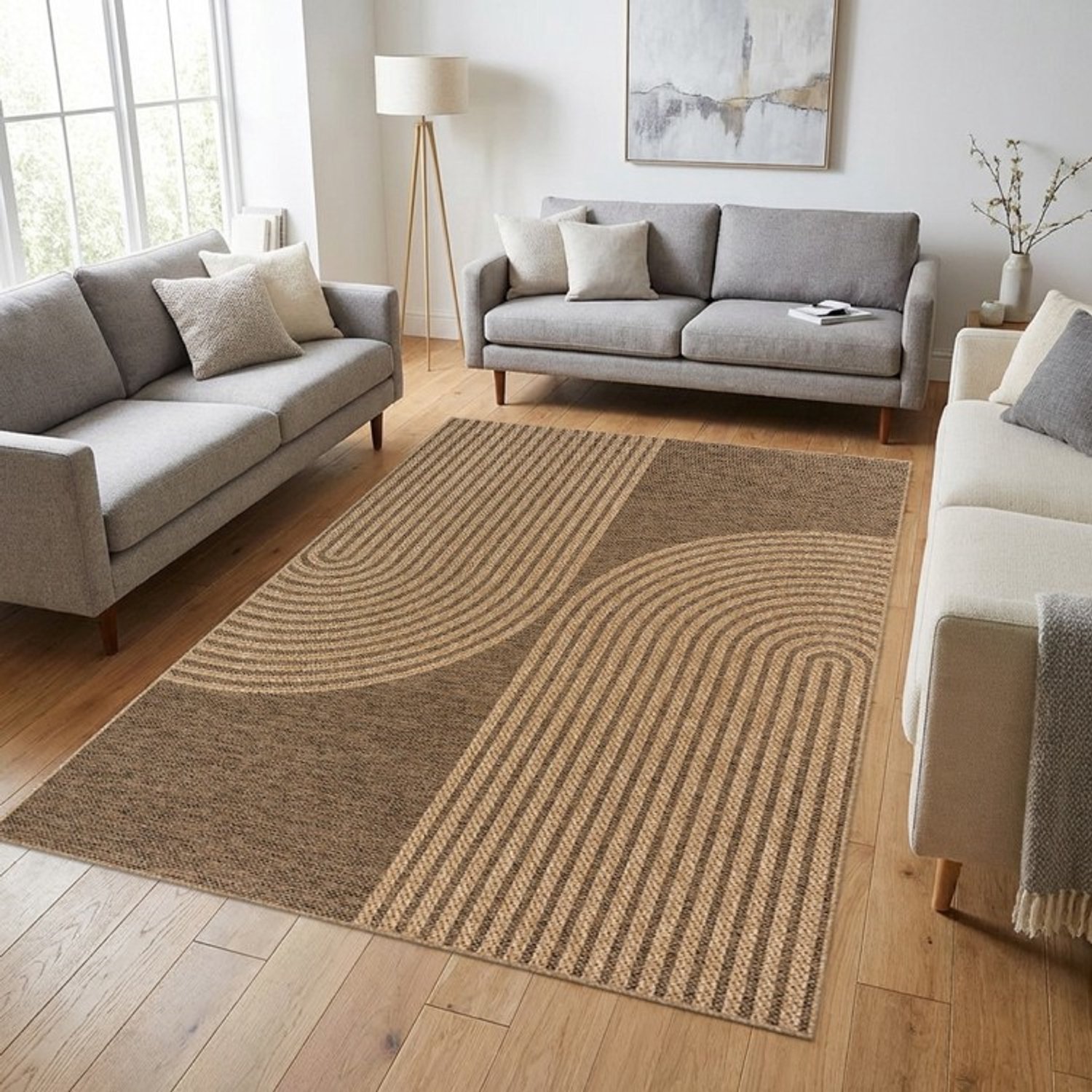 TapisTrend Designer tapijt Naturel 240x340 cm Modern, natuurlijk vloerkleed Jute met geometrische bogen en een gevlochten effect voor de woonkamer en slaapkamer