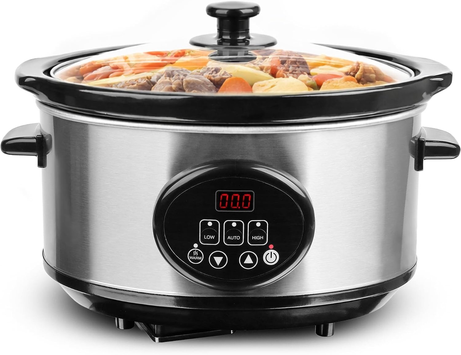 QEVA Slowcooker met Timer - Crockpot - Multicooker - Zilver/Zwart - 26cm x 34cm x 23cm