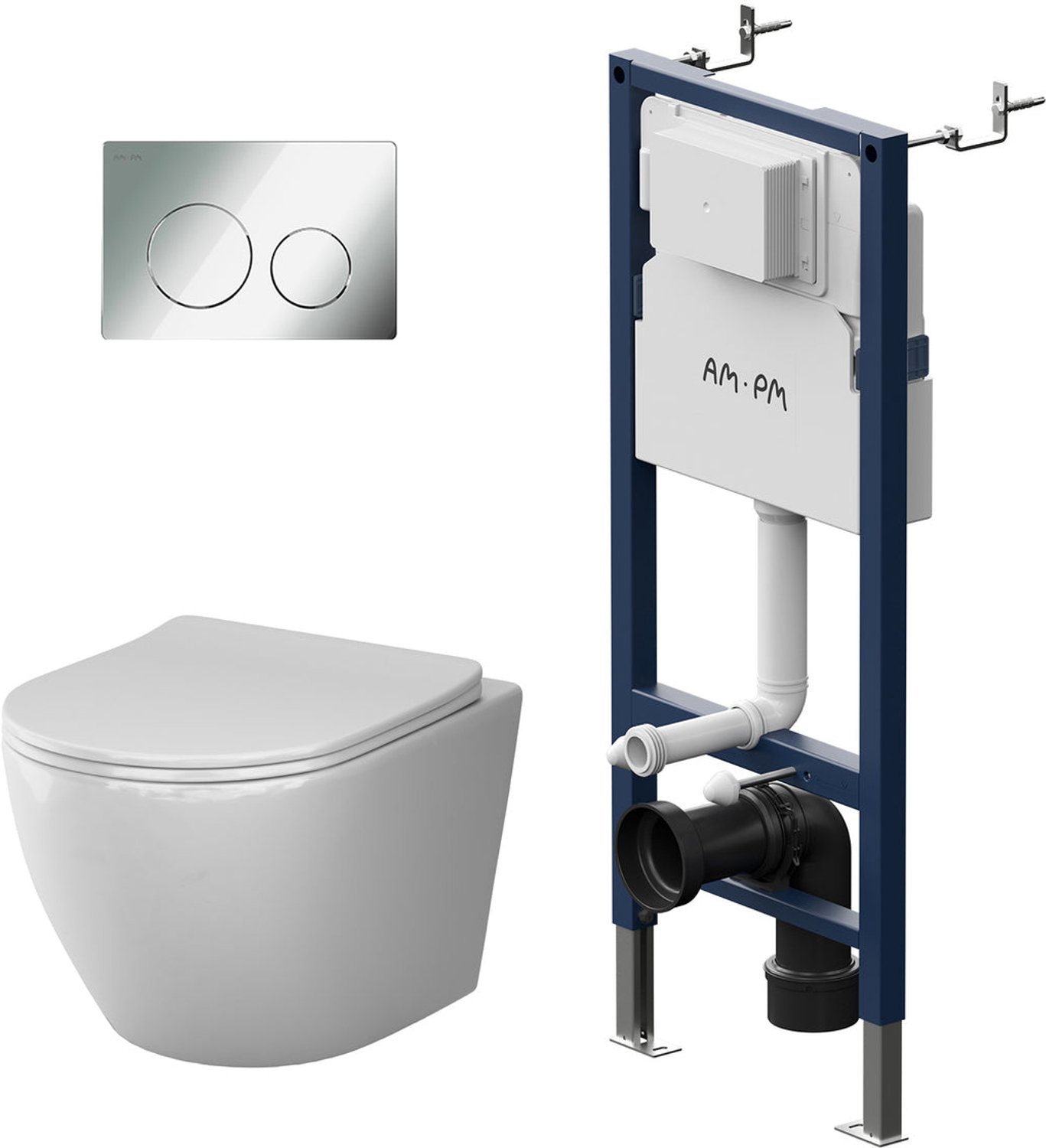 AM.PM X-Joy S complete hangtoiletset met inbouwreservoir – chroom bedieningspaneel