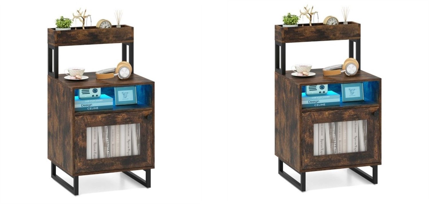 SureDeal® - Nachtkastje - Verlicht - Lichtkleuren - Modi - Houten Voet - Afstandsbediening Bruin - 45x40x80 cm - Koffiebruin