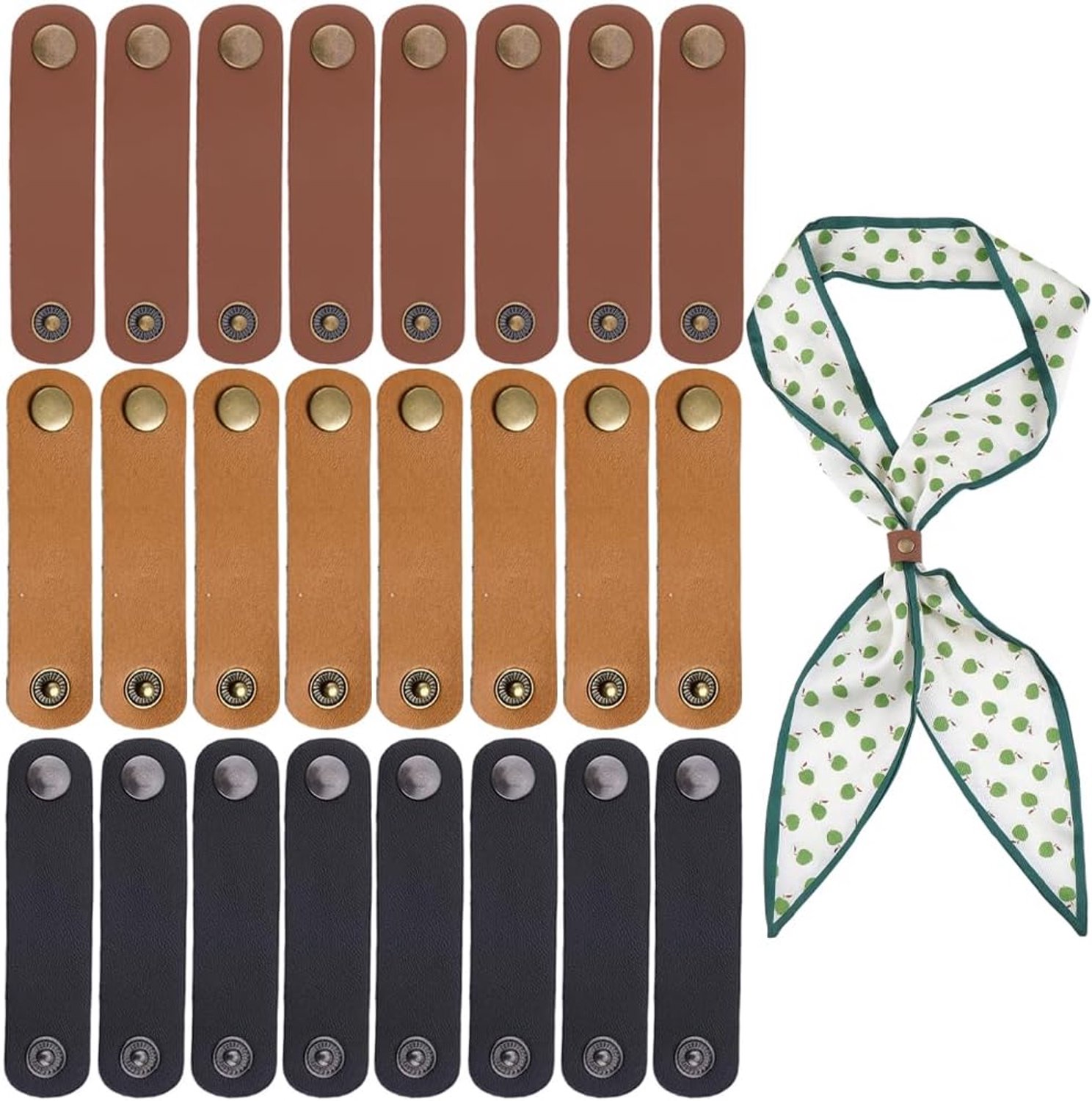 24 STKS 3 Kleuren PU Lederen Zijden Sjaal Gesp Ring Effen Kleur Vintage Bandana Slides Sluiting Westerse Lederen Sjaal - ShopVlot