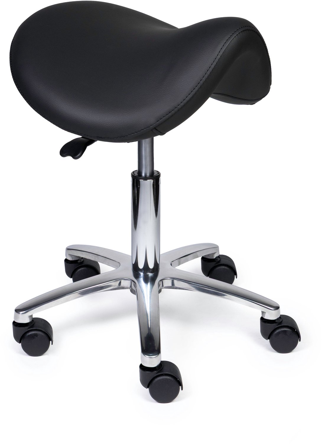 Ergonomische Zadelkruk Premium Zwart op Wielen Lage uitvoering (45-58cm) / Zonder voetensteun / Standaard wielen