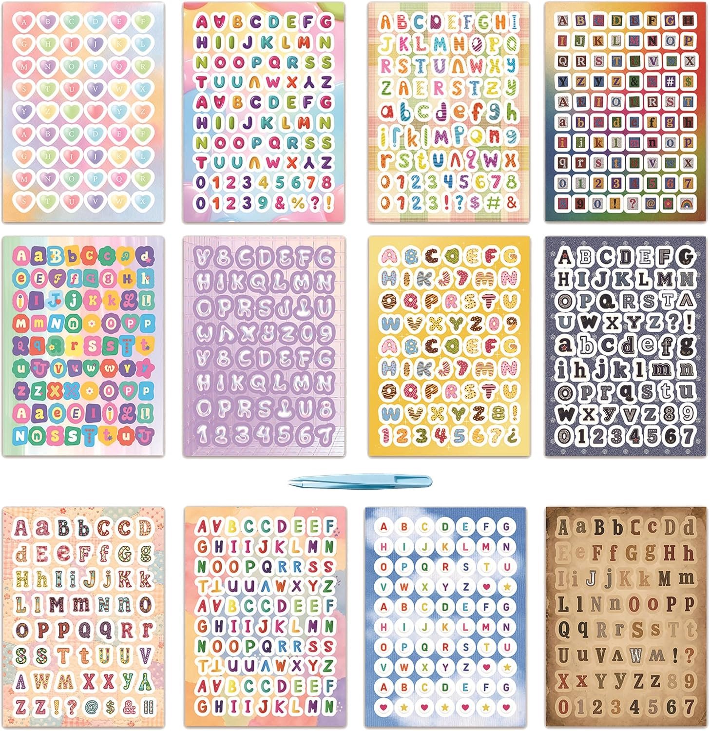 Letterstickers 1204 stuks - kleurrijk - met pincet - voor scrapbooking - Homevero