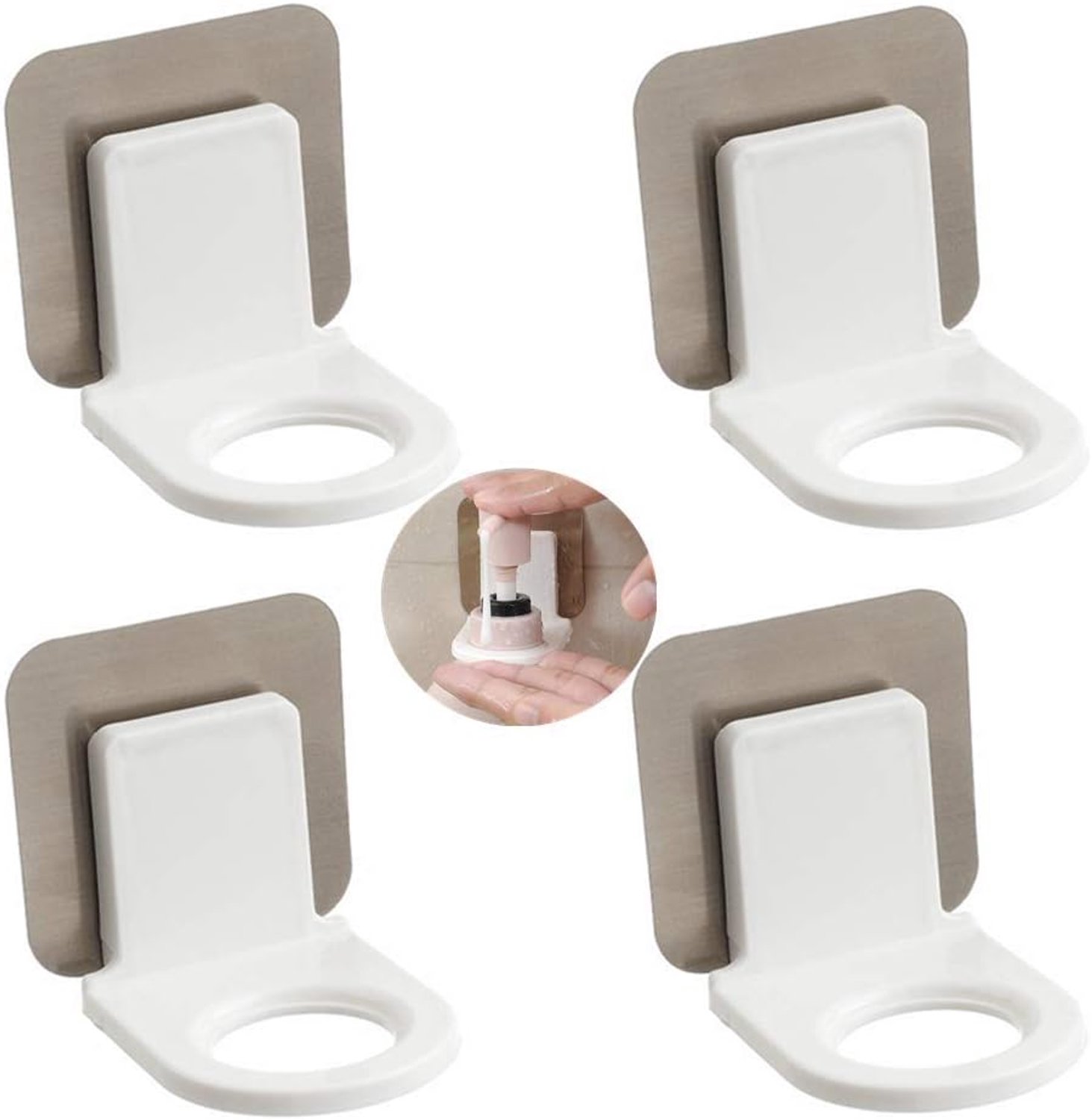 Flessenhouder wandhaak - 4 stuks - universeel voor handgel/shampoo - eenvoudig op te hangen - ShopVlot