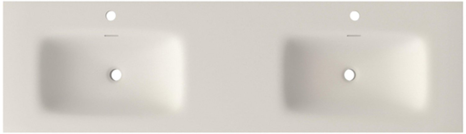 Saniclass Flow Meubelwastafel - 161x46x1.5cm - overloop - 2 wasbakken - 2 kraangaten - solid surface wit mat