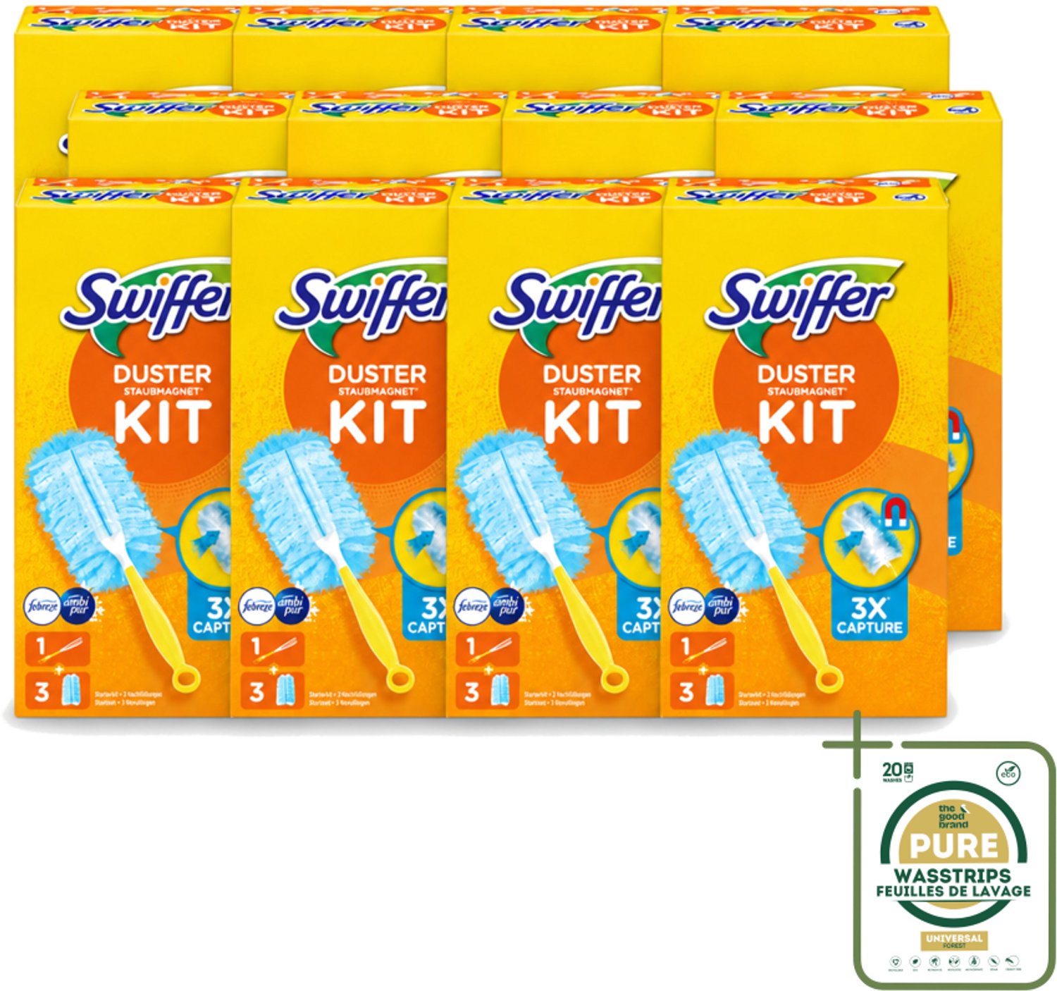 12 x Swiffer – Starterkit + 3 Navullingen – Met Febreze - Wasstrips - Stofvrij Maken - Stof Opvangen - Stofdoek - Stof Opvangen - Stof Opvangen