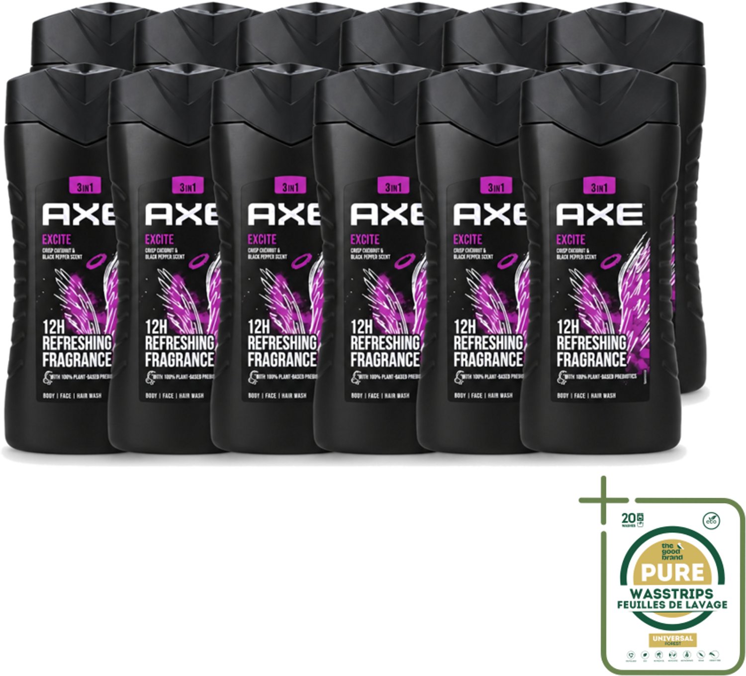 12 x AXE – Douchegel – Excite – 250 ml - Wasstrips - Douchegel - Frisheid - Geur - Mannelijke Geur - Axe Excite