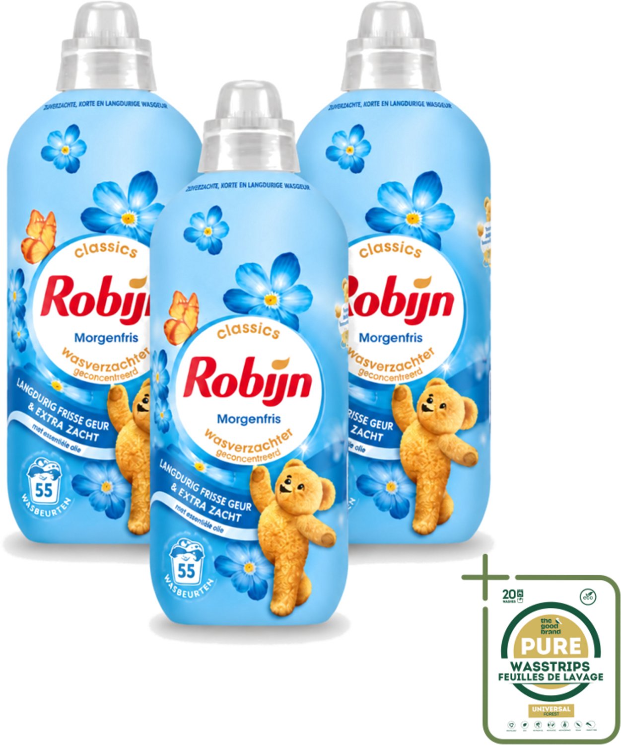 3 x Robijn – Wasverzachter – Morgenfris – 1,1 L - Wasstrips - Wasverzachter - Wasverzachter Morgenfris - Wasverzachter Voor Kleding - Wasverzachter Morgenfris 1.1 L - Wasverzachter Voor Textiel