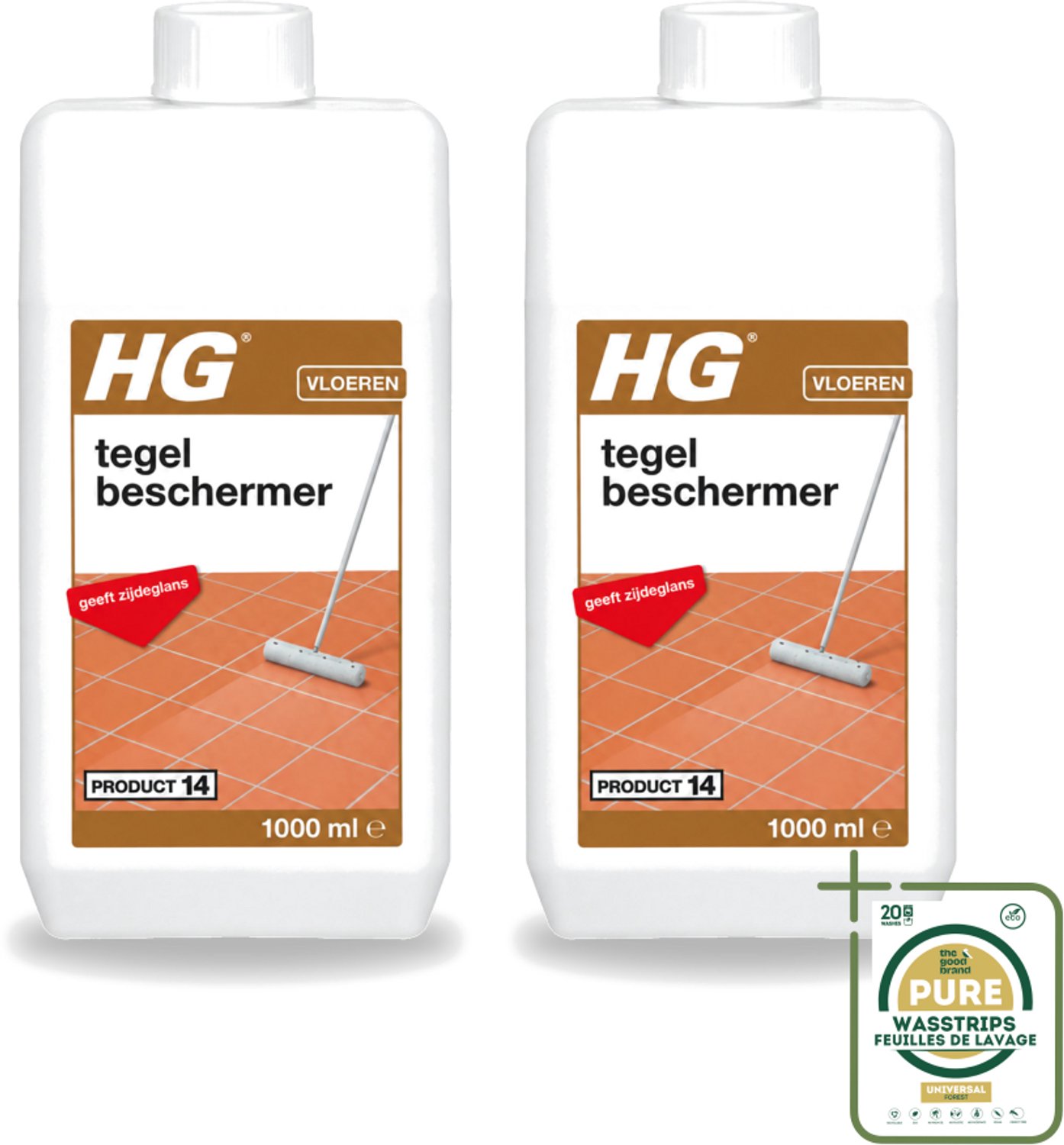 2 x HG - Vloeren - Tegelbeschermer - Geeft Zijdeglans - 1L - Wasstrips - Tegelbeschermer - Slijtagebescherming - Krassenbescherming - Anti-slipeffect - Zijdeglans
