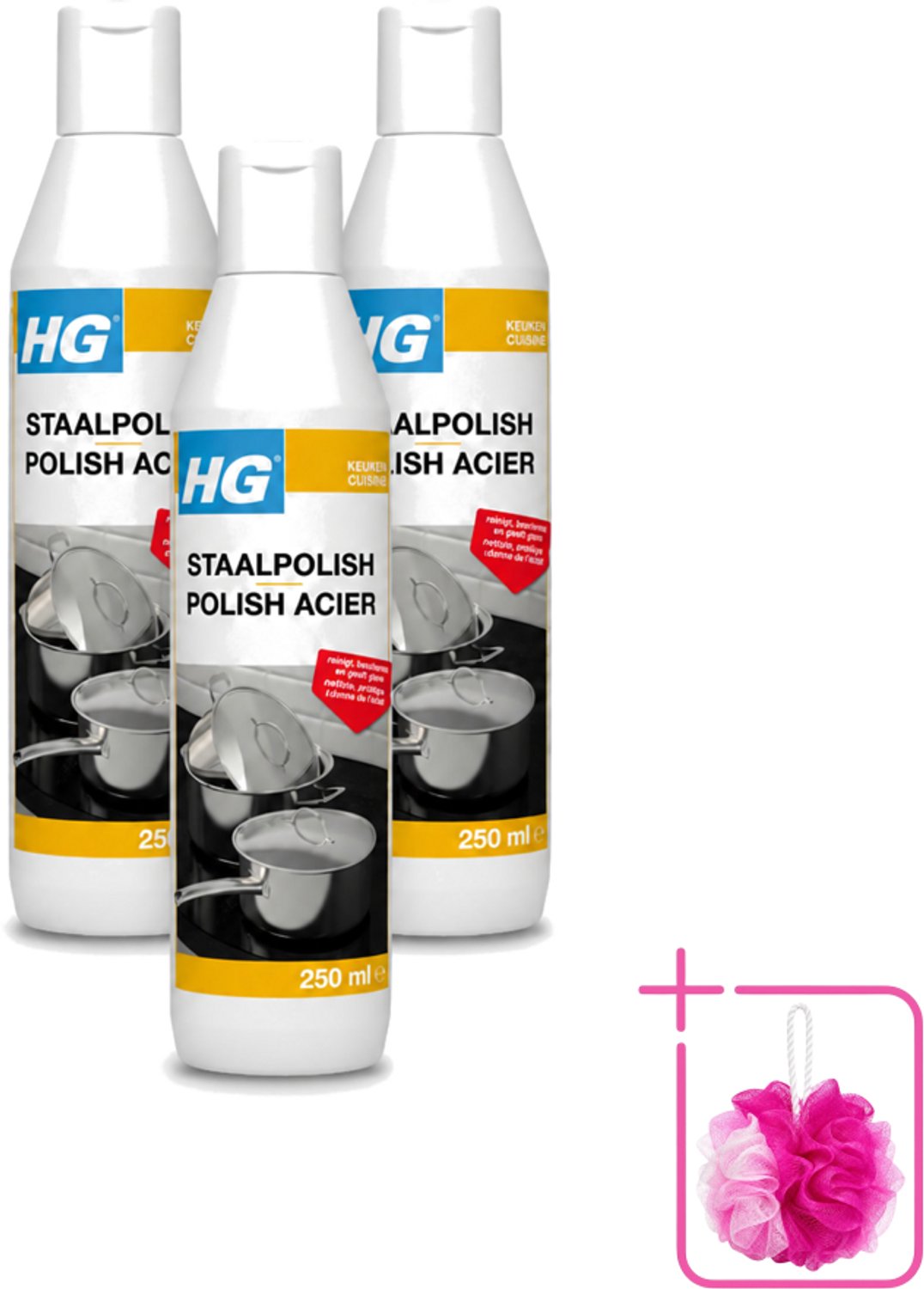 3 x HG - Staalpolish - Beschermt & Polijst RVS - 250 ml - Bulkverpakking - Roestvrij staal polish - Keukenpolijst