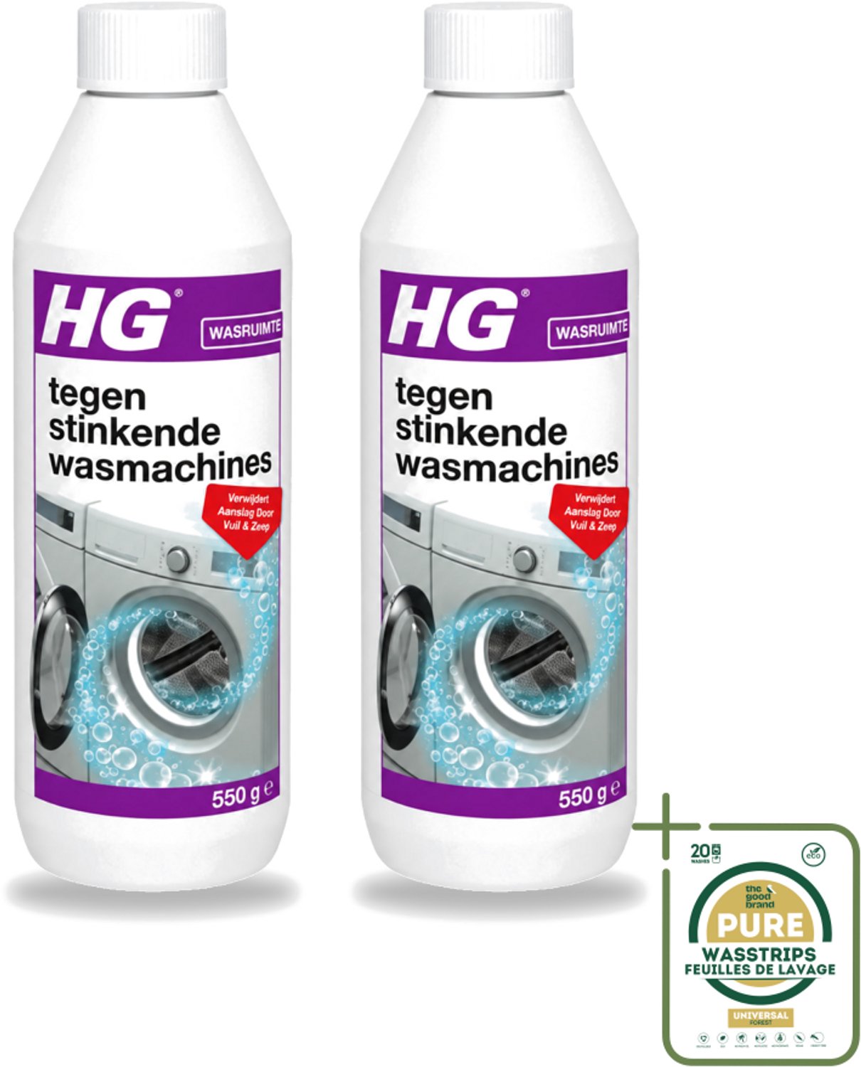 2 x HG - Tegen Stinkende Was - Verwijdert Aanslag Door Vuil & Zeep - 550 g - Wasstrips - Wasmachine Reiniger - Stinkende Wasmachine - Wasmachine Aanslag - Wasmachine Vuil - Wasmachine Geur