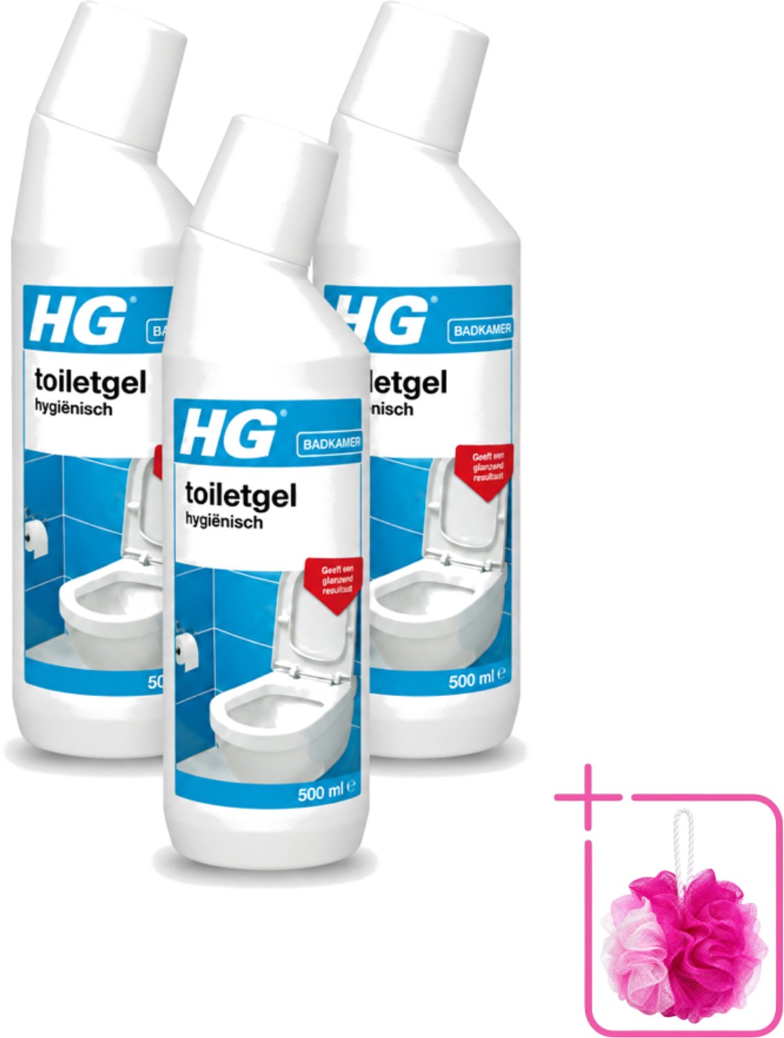 3 x HG - Badkamer - Toiletgel Hygiënisch - Geeft Een Glanzend Resultaat - 500 ml - Bulkverpakking - Toiletgel - Douchemop - Hygiëne