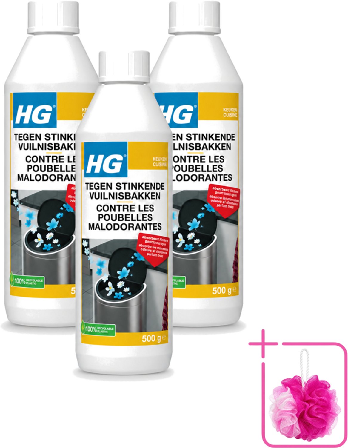 3 x HG - Tegen Stinkende Vuilnisbakken - Neutraliseert Geuren - 500 g - Bulkverpakking - Stinkende vuilnisbakken - Geurneutraliseren