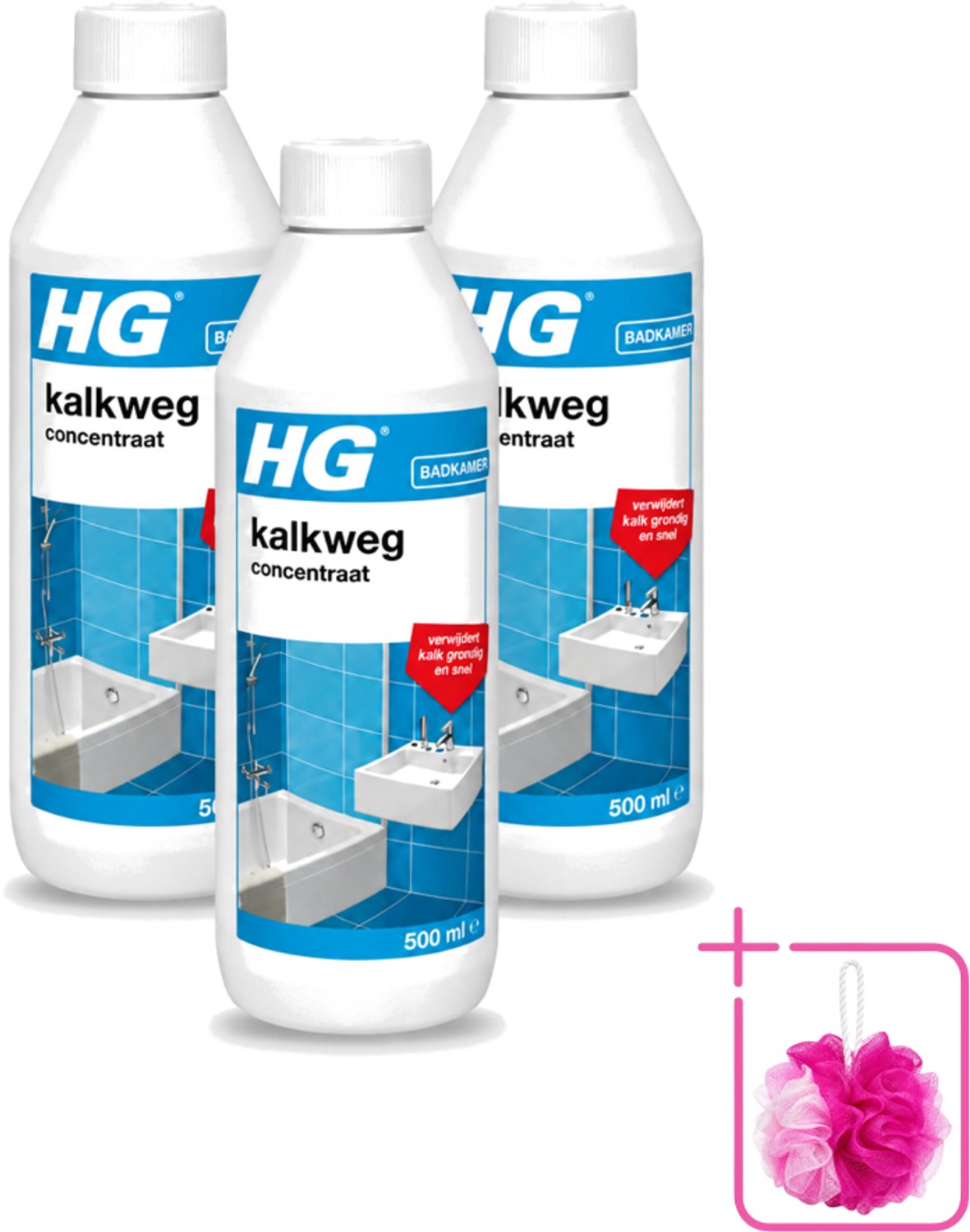 3 x HG - Badkamer - Kalkweg Concentraat - Verwijdert Kalk Grondig - 500 ml - Bulkverpakking - Kalk verwijderen - Douchemop - Kalk weg