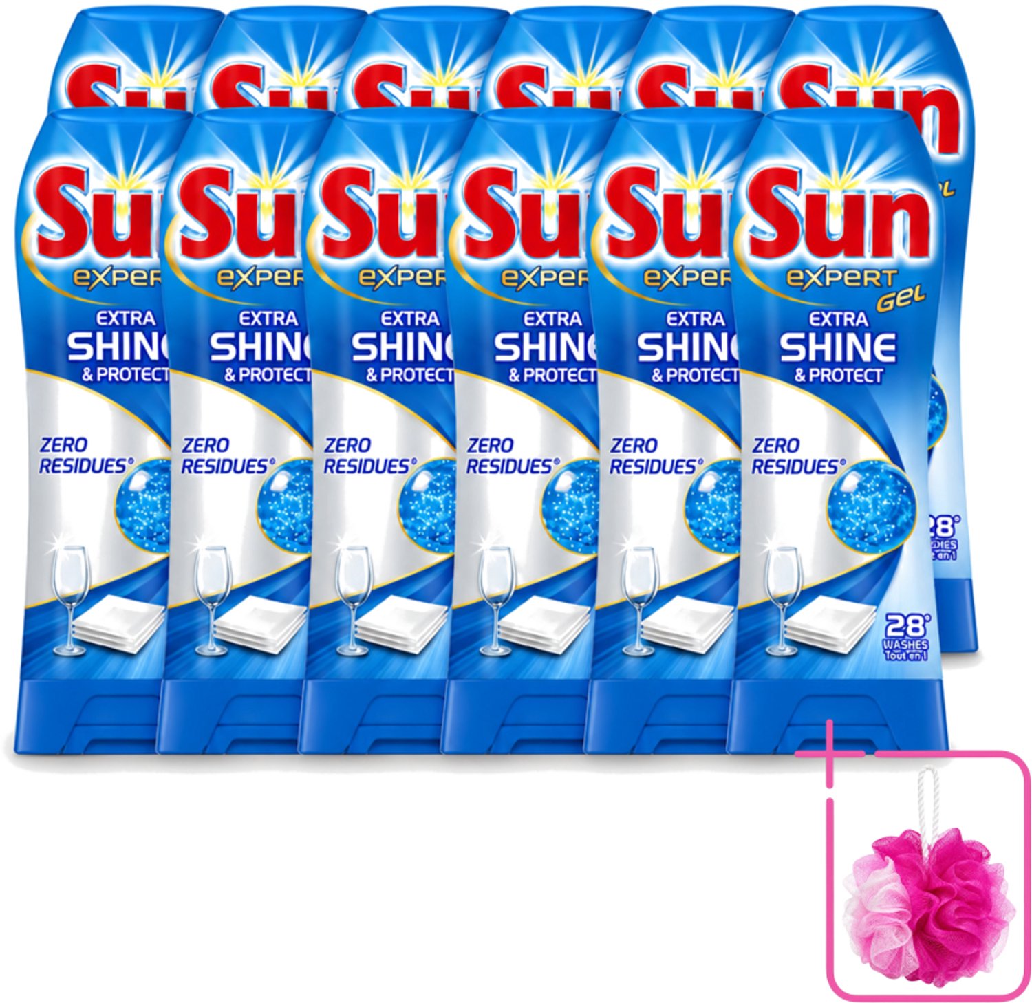 12 x Sun Expert Gel - Extra Shine & Protect - All-in-1 - Vaatwasmiddel Gel - 28 Wasbeurten - Bulkverpakking - Vaatwasgel - Douchemop - Vaatwas