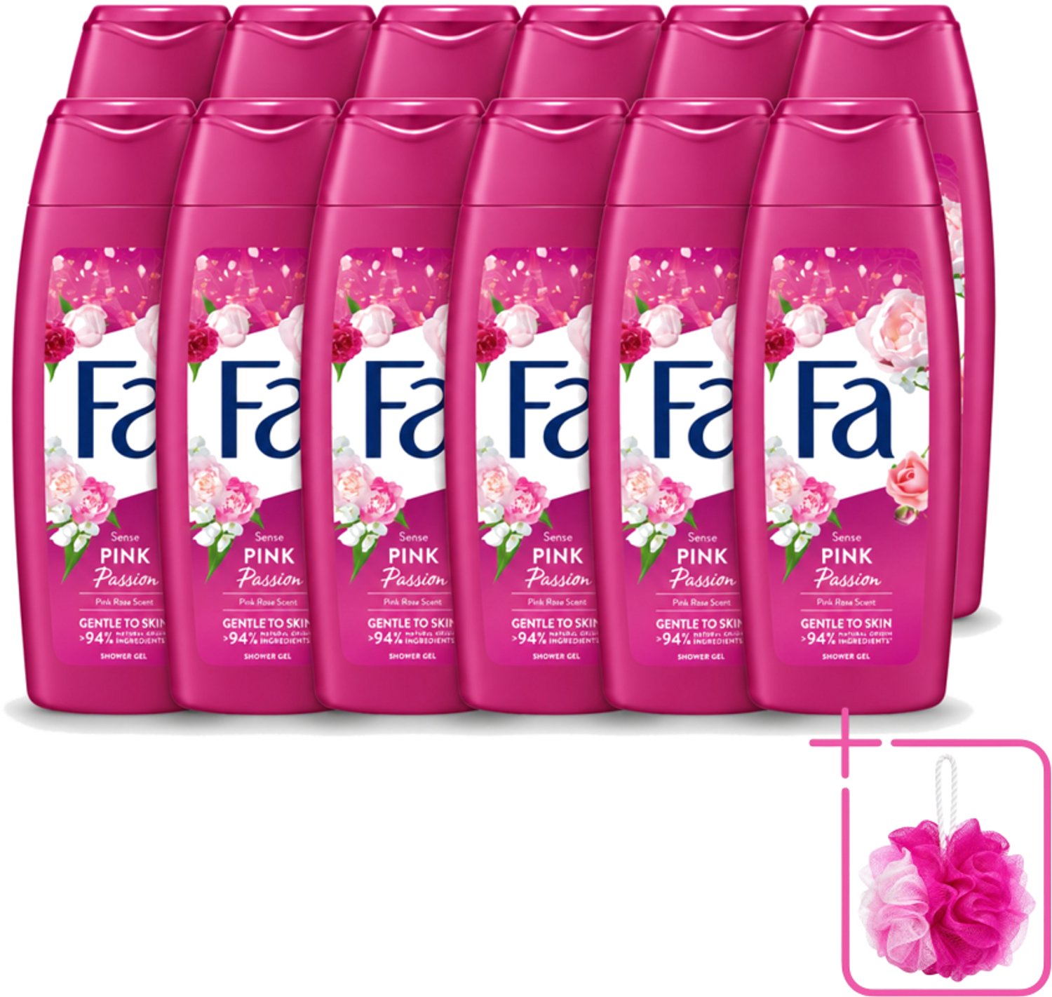 12 x Fa - Pink Passion - Douchegel - Roze Roos - 250 ml - Bulkverpakking - Douchegel roze roos - Douchemop - Roze roos geur