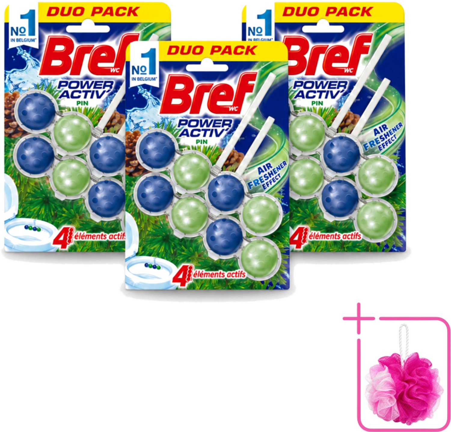 3 x Bref WC - Power Activ+ - Toiletblok - Den - 2 Blokken - Bulkverpakking - Toilet reinigen - Douchemop - Wc blok