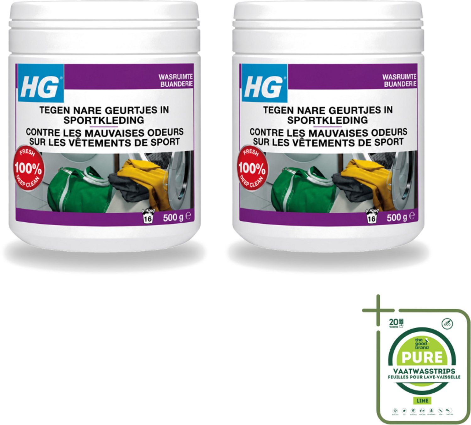 2 x HG - Wasruimte - Tegen Nare Geurtjes In Sportkleding - Wasmiddeltoevoeging - 500 g - Grootverpakking - Vaatwasstrips - Geurverwijdering Sportkleding - Stankmoleculen Verwijderen - Wasmiddel Toevoeging - Sportkleding Geur - Handdoek Geur