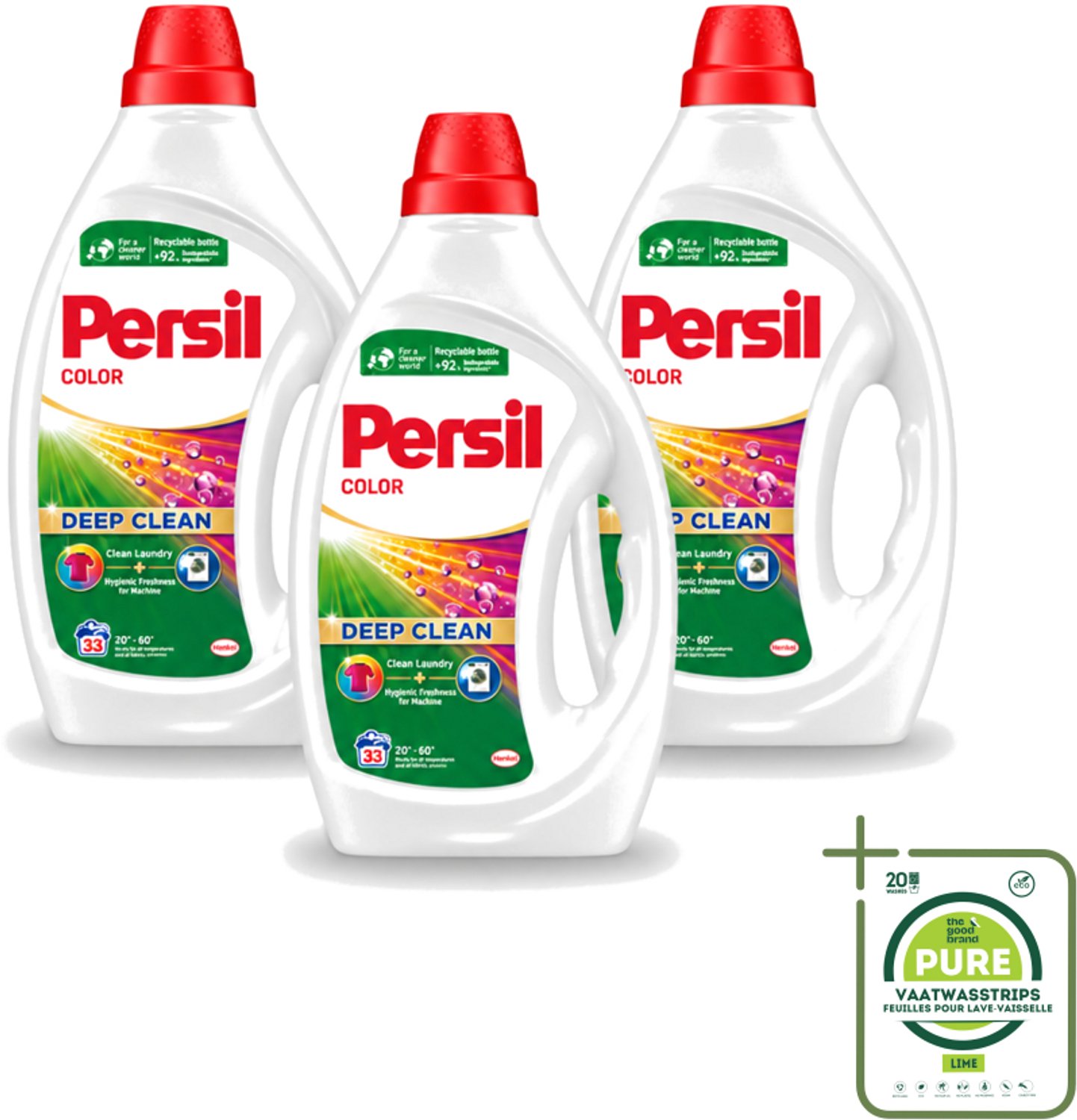3 x Persil Color - Vloeibaar Wasmiddel - Gekleurde Was - 33 Wasbeurten - Grootverpakking - Vaatwasstrips - Persil Color Gel - Vloeibaar Wasmiddel - Gekleurde Was - Vlekverwijdering - Wasmachine Frisheid