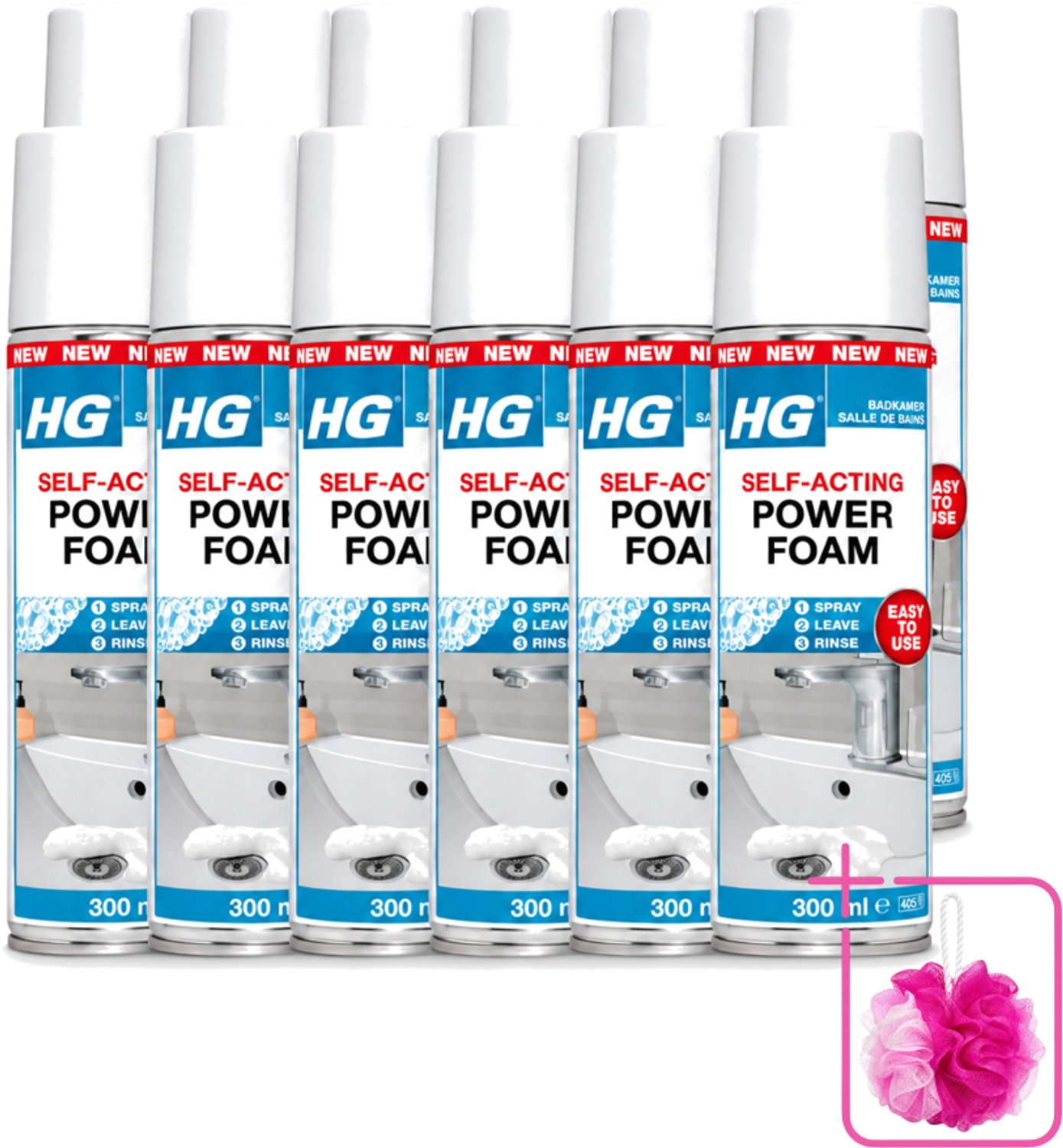 12 x HG - Badkamer - Badkamerreiniger - Power Foam Badkamer - Zelf-Activerend - 300 ml - Bulkverpakking - Badkamerreiniger - Douchemop - Schuimreiniger